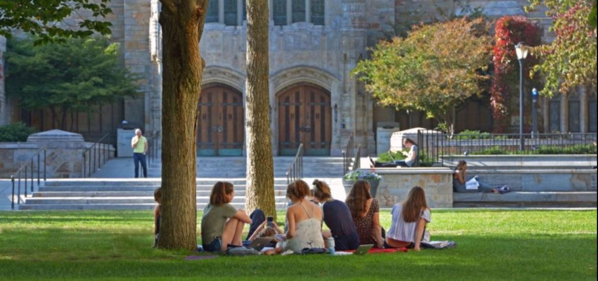 Students sitting outside